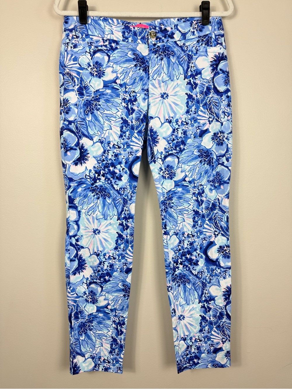 Lilly Pulitzer Kelly Skinny Ankle Pant Womens 6 Coastal Blue Catch N Keep White